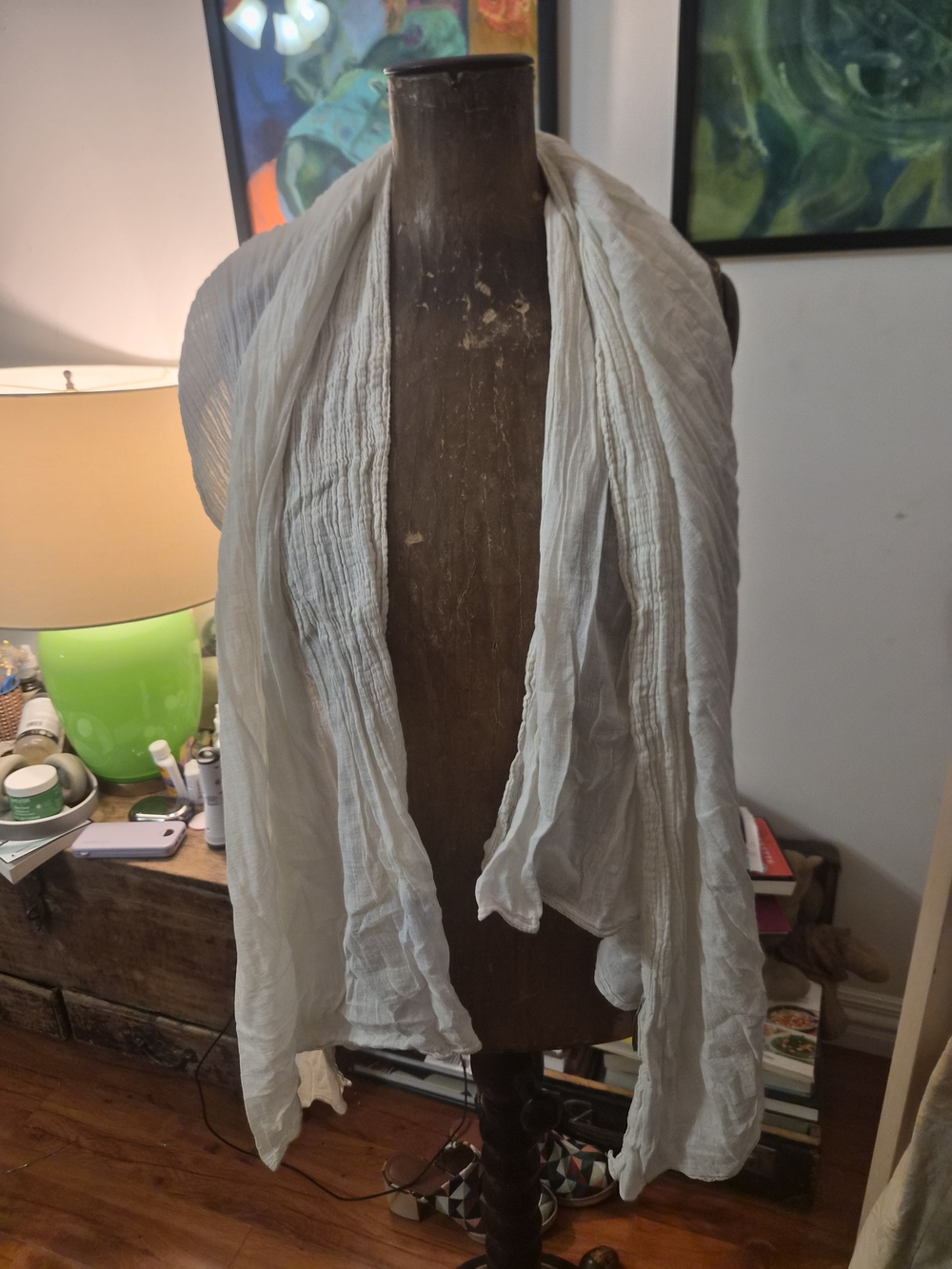 Lightweight Crinkled White Scarf